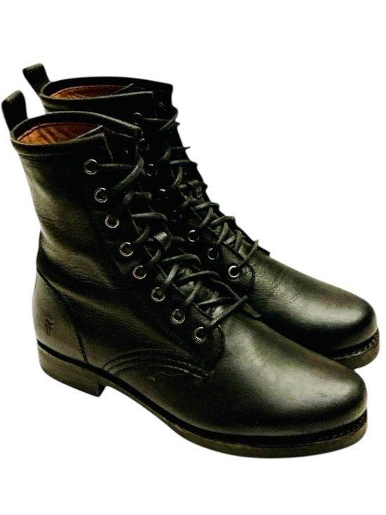 Frye Shoes - FRYE Veronica Flex Black Leather Combat Boot Size 6.5 Lace-ups